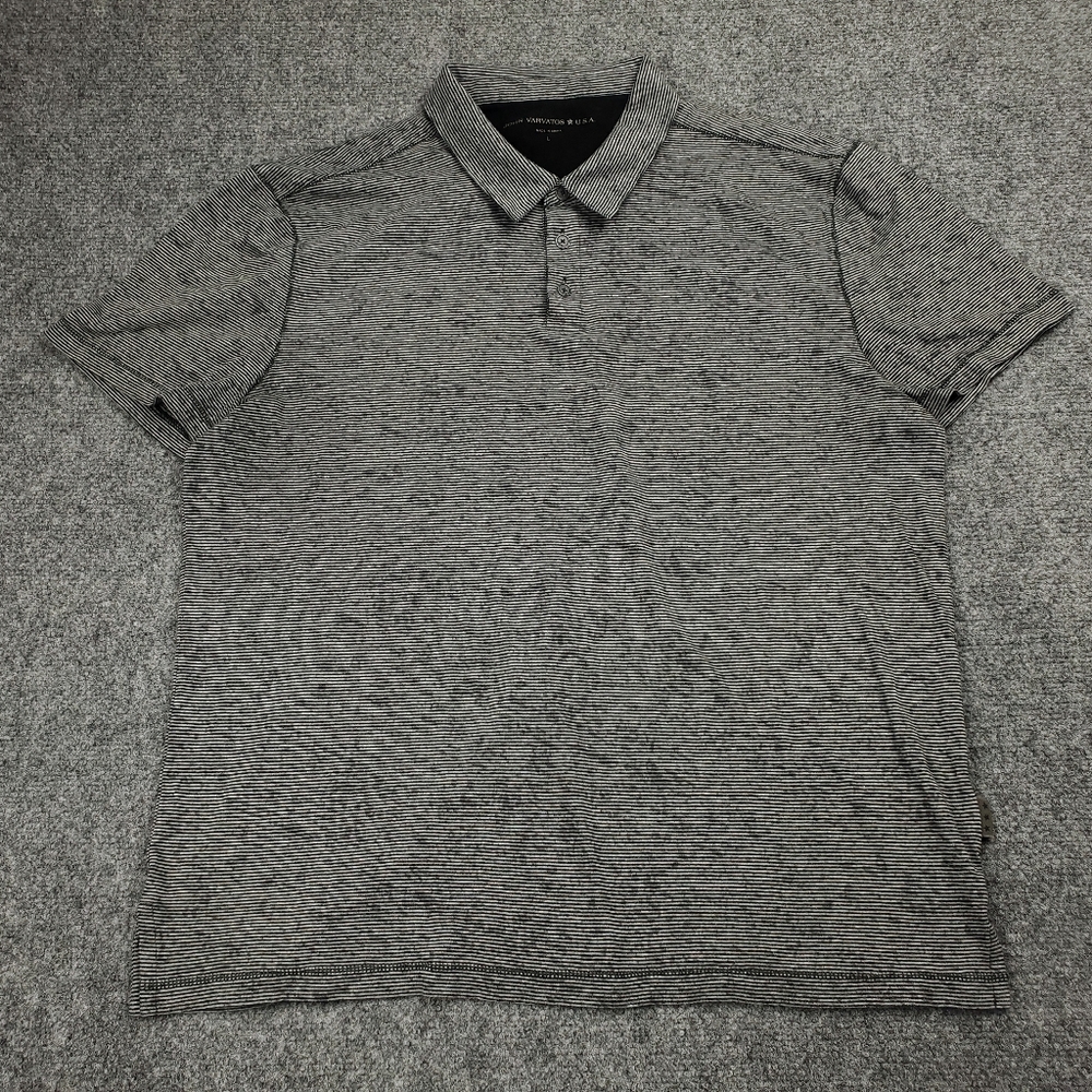 John Varvatos Polo Shirt Mens Large Short Sleeve Grunge Rocker Distressed Gray